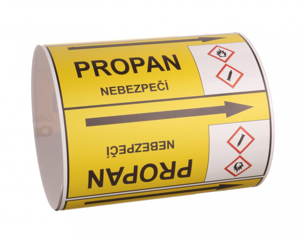 Páska na značení potrubí Signus M25 - PROPAN Samolepka 80 x 62 mm, délka 1,5 m, Kód: 25827