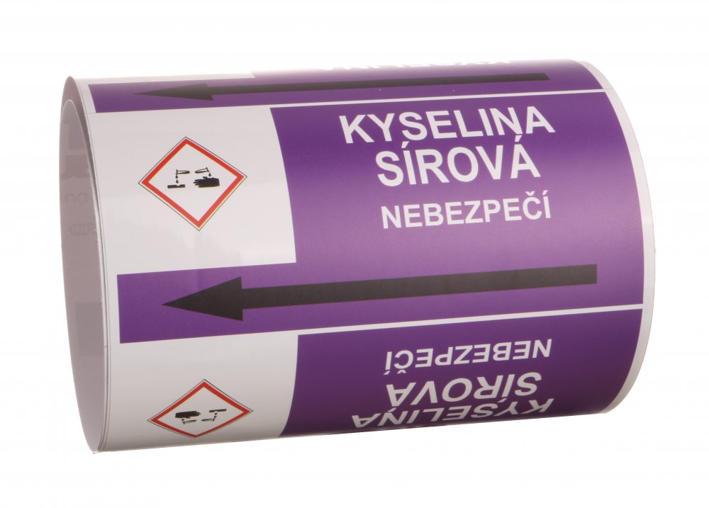 Páska na značení potrubí Signus M25 - KYSELINA SÍROVÁ Samolepka 100 x 77 mm, délka 1,5 m, Kód: 25969