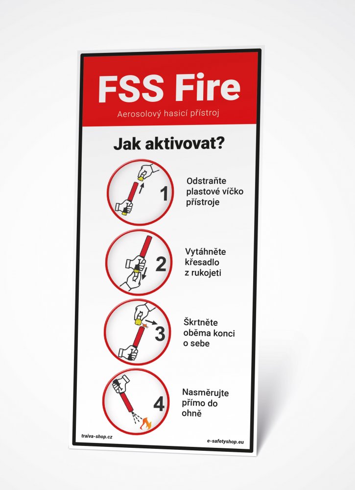 Tabulka s instrukcí k hasicímu přístroji FSS Fire Plast 0,5 mm, 100 x 220 mm, Kód: 27336