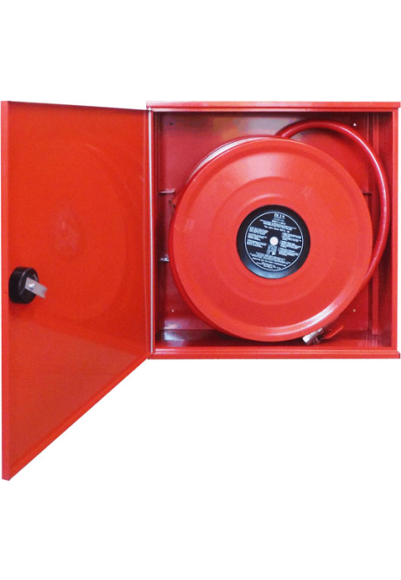 Hydrantový systém D25/30, červený  (s tvarově stálou hadicí 30 m) čiré sklo 300 x 300 mm - Kód: 16954