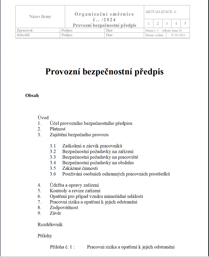 Provozní bezpečnostní předpis -Papír - stroje tiskové a na zpracování papíru