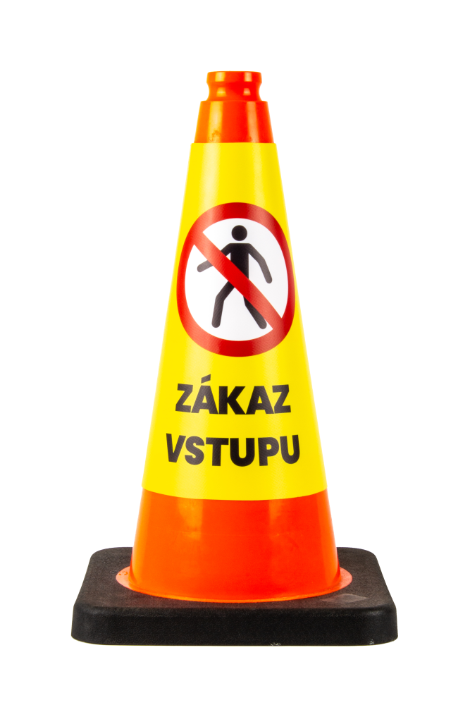 Nástavec na dopravní kužel z PVC banneru s bezpečnostním symbolem a textem ZÁKAZ VSTUPU, Kód: 27427