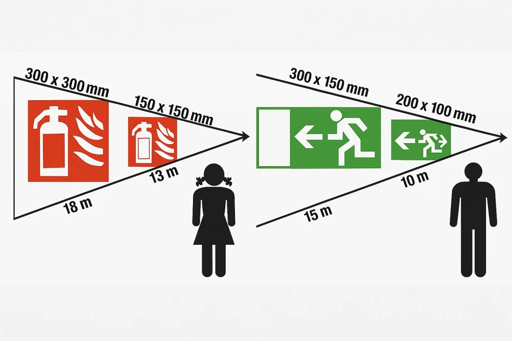 viditelnost bezpečnostních tabulek podle vzdálenosti