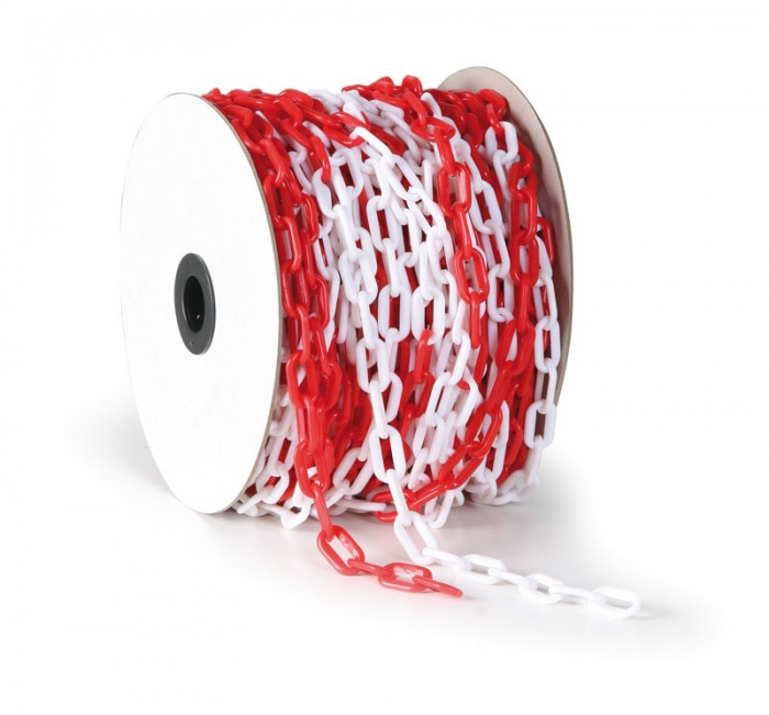 Plastový řetěz pro ohraničení červenobílý Délka 50 m, oko: ⌀ 8 mm (50 x 26 mm), kód: 13704