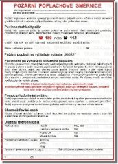 Požární poplachová směrnice - tabulka v vyvěšení