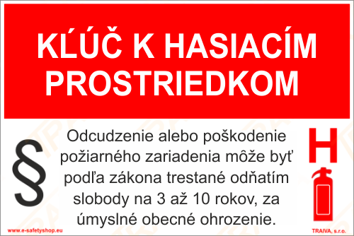 Bezpečnostná tabuľka - Kľúč k hasiacim prostriedkom