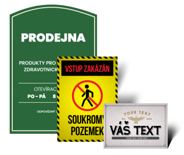 Štíty a cedule na budovu a pozemek