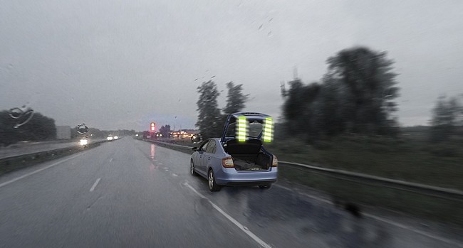 Žltý reflexný magnetický pás na auto a iné vyčnievajúce predmety do vozovky, 2 ks rozmer 22 x 27 x 1,5 cm