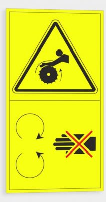 Výstraha - Nebezpečí vtažení Neodstraňuj kryt pokud je stroj v běhu