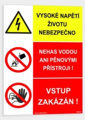 VYSOKÉ NAPĚTÍ ŽIVOTU NEBEZPEČNO NEHAS VODOU ANI PĚNOVÝMI PŘÍSTROJI. VSTUP ZAKÁZÁN!