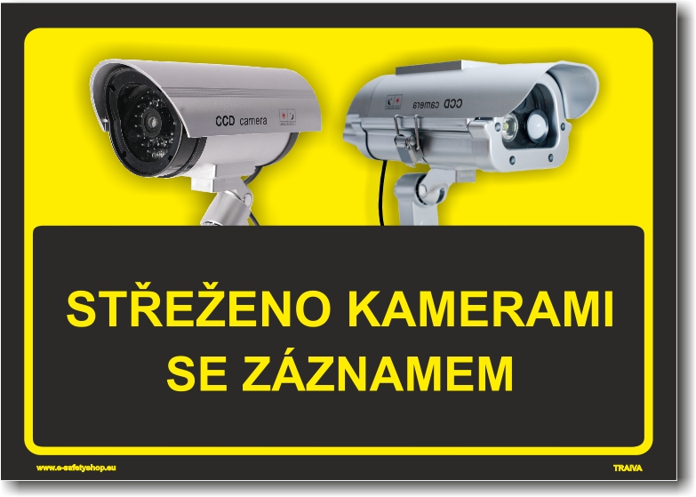 Střeženo kamerami se záznamem černo/žlutá verze, tabulka nebo samolepka