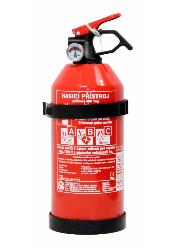 Hasicí přístroj práškový 1kg do auta s manometrem (8A, 34B, C)
