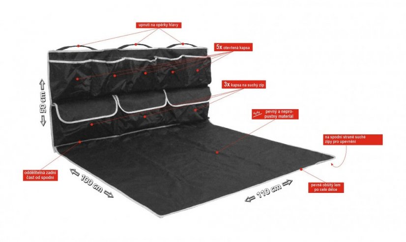 Ochranná deka do kufra s vreckami, rozmery: 110 x 100 x 50 cm