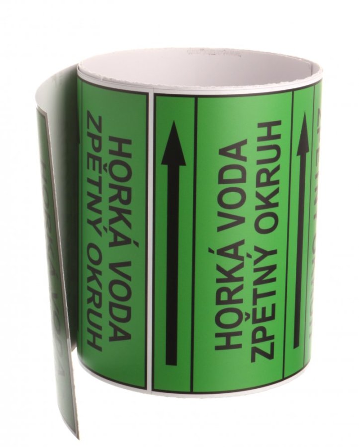 Páska na značení potrubí Signus M25 - HORKÁ VODA ZPĚTNÝ OKRUH