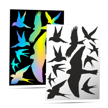 Siluety dravcov z holografickej, čiernej, bielej a UV fólie