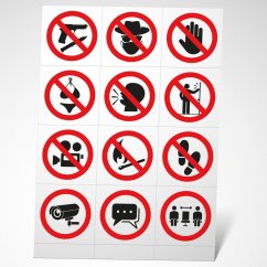 Zákazové symboly na dveře a výlohy, set 12 ks na archu