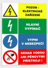 Pozor elektrické zařízení Hlavní vypínač Vypni v nebezpečí Nehas vodou ani pěnovými přístroji