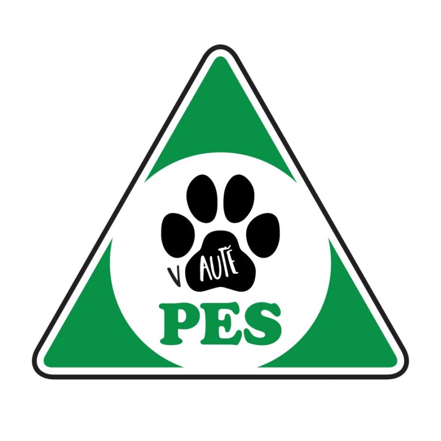 Pes v aute, samolepka 10,5 cm