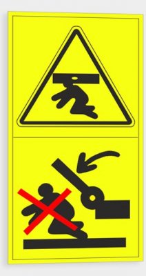 Warning - Possibility of squeezing the whole body - from above Stay out of the reach of the crushing rollers