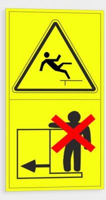 Warning - Risk of falling from a height. Do not step on moving parts of the machine