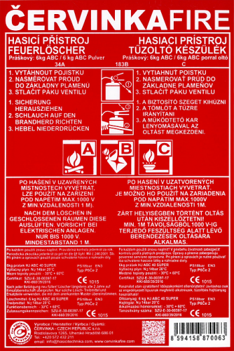 Type label P6 34 A for fire extinguishers
