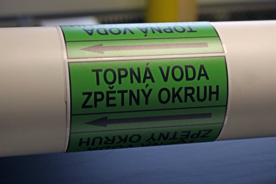Páska na značení potrubí Signus M25 - TOPNÁ VODA ZPĚTNÝ OKRUH
