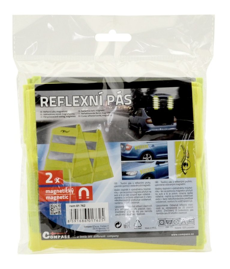 Žltý reflexný magnetický pás na auto a iné vyčnievajúce predmety do vozovky, 2 ks rozmer 22 x 27 x 1,5 cm
