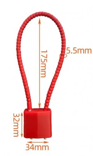 Bezpečnostný visiaci zámok káblový, červený 175 mm - 3 kľúče