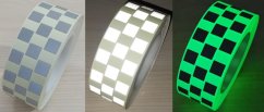 Zažehlovací fotoluminiscenční páska s retroreflexními plochami / vzor čtverečky Zažehlovací fotoluminiscenční páska s retroreflexními plochami / vzor čtverečky