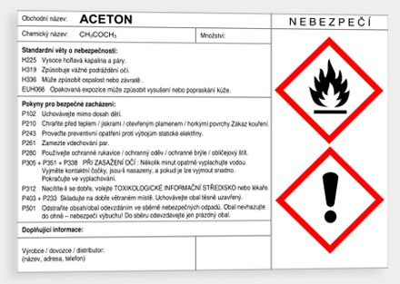 ACETON štítek CLP (GHS)