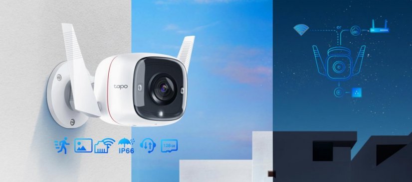 IP kamera TP-LINK Tapo C310/R, vonkajšia - vodeodolná (1 ks) + Atrapa bezpečnostnej kamery Signus AB TECH 3 (2ks), zvýhodnená sada