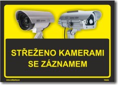 Střeženo kamerami se záznamem černo/žlutá verze, tabulka nebo samolepka