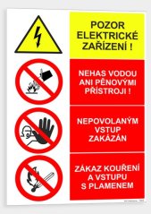 POZOR ELEKTRICKÉ ZAŘÍZENÍ ! NEHAS VODOU ANI PĚNOVÝMI PŘÍSTROJI. NEPOVOLANÝM VSTUP ZAKÁZÁN. ZÁKAZ KOUŘENÍ A VSTUPU S PLAMENEM