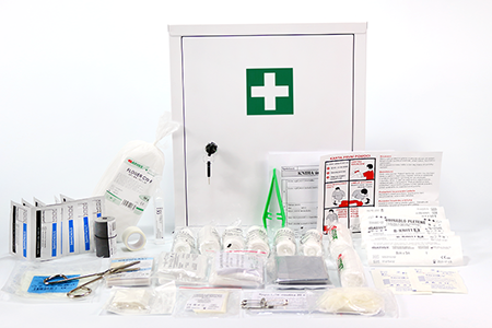 Wall mounted metal first aid kit