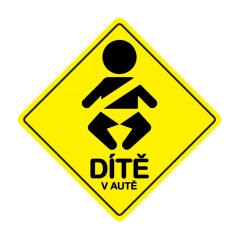Dítě v autě, samolepka 10,5 cm, žluté provedení