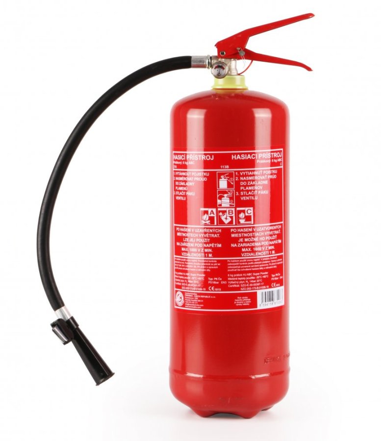 Hasiaci prístroj práškový 6kg s revíziou (34A/183B/C, vhodný na kolaudáciu)