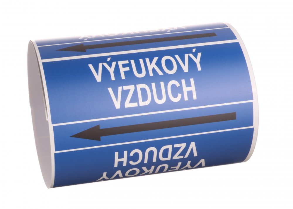 Páska na značení potrubí Signus M25 - VÝFUKOVÝ VZDUCH Samolepka 80 x 62 mm, délka 1,5 m, Kód: 25846