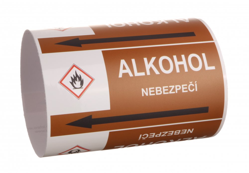 Páska na značení potrubí Signus M25 - ALKOHOL Samolepka 130 x 100 mm, délka 1,5 m, Kód: 26021