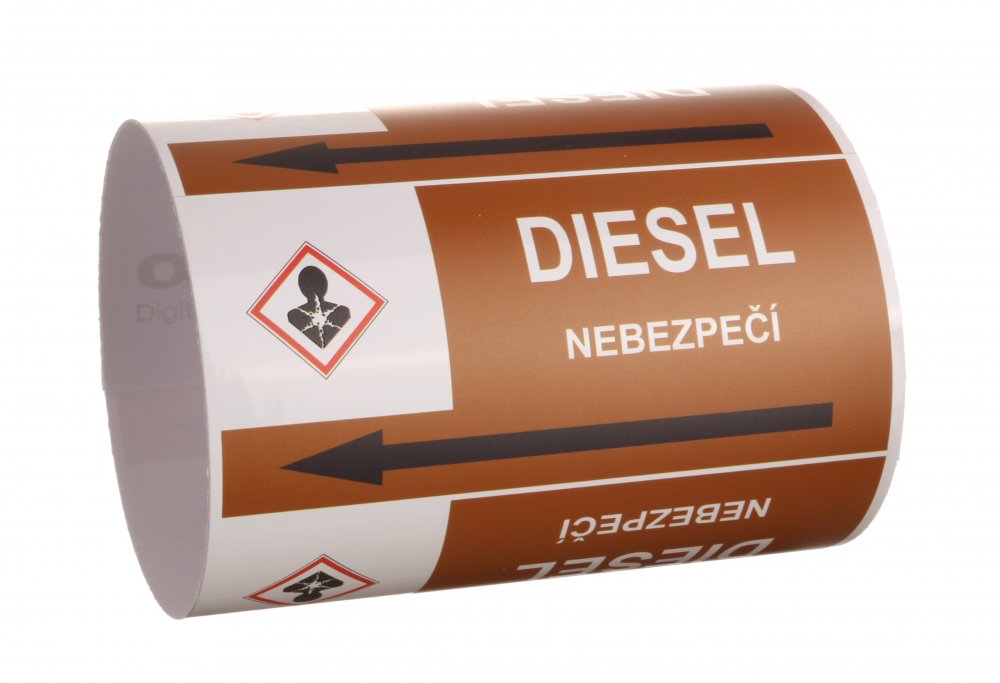 Páska na značení potrubí Signus M25 - DIESEL Samolepka 130 x 100 mm, délka 1,5 m, Kód: 26028