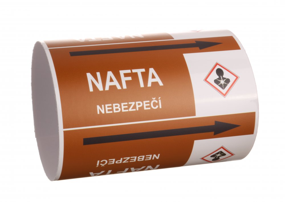 Páska na značení potrubí Signus M25 - NAFTA Samolepka 80 x 62 mm, délka 1,5 m, Kód: 26088