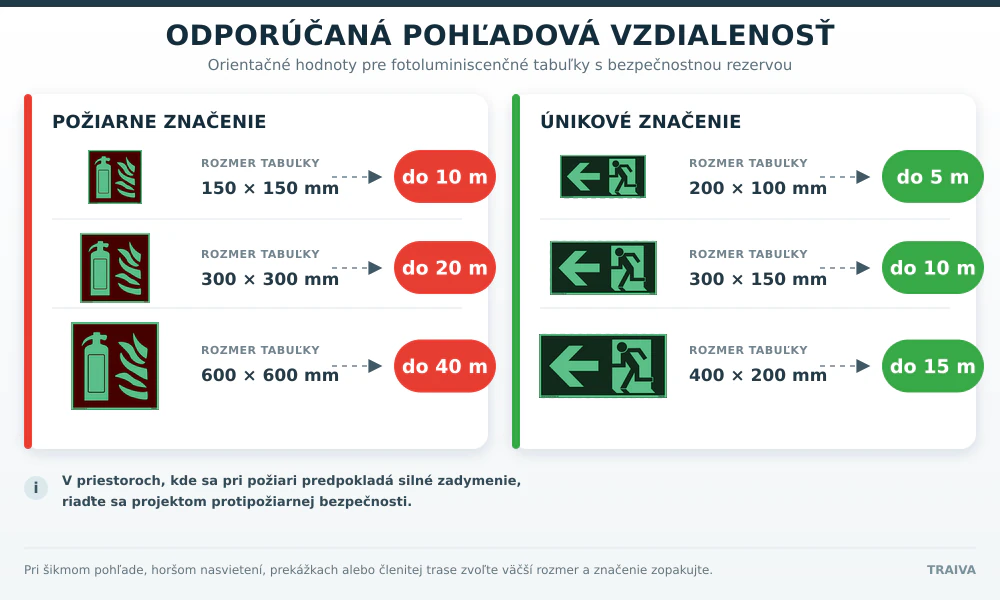 Odporúčané pozorovacie vzdialenosti pre únikové a požiarne značenie