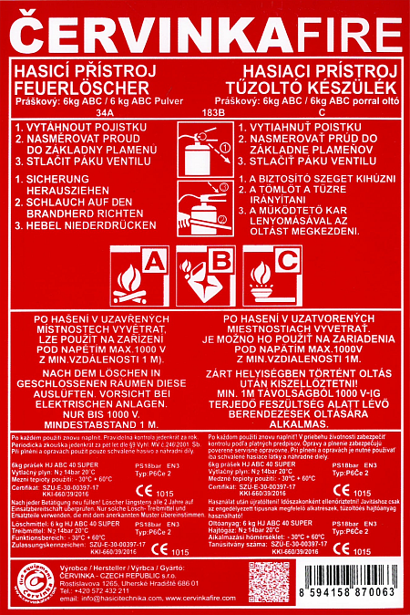 Typový štítek na hasicí přístroje Kód: 16520